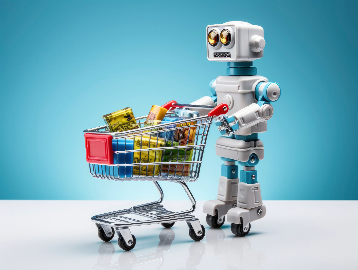 Roboter mit Einkaufswagen Roboter mit Einkaufswagen