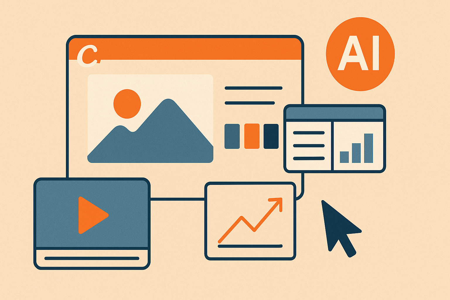 Illustration einer Benutzeroberfläche mit KI- und Design-Elementen Illustration einer Benutzeroberfläche mit KI- und Design-Elementen